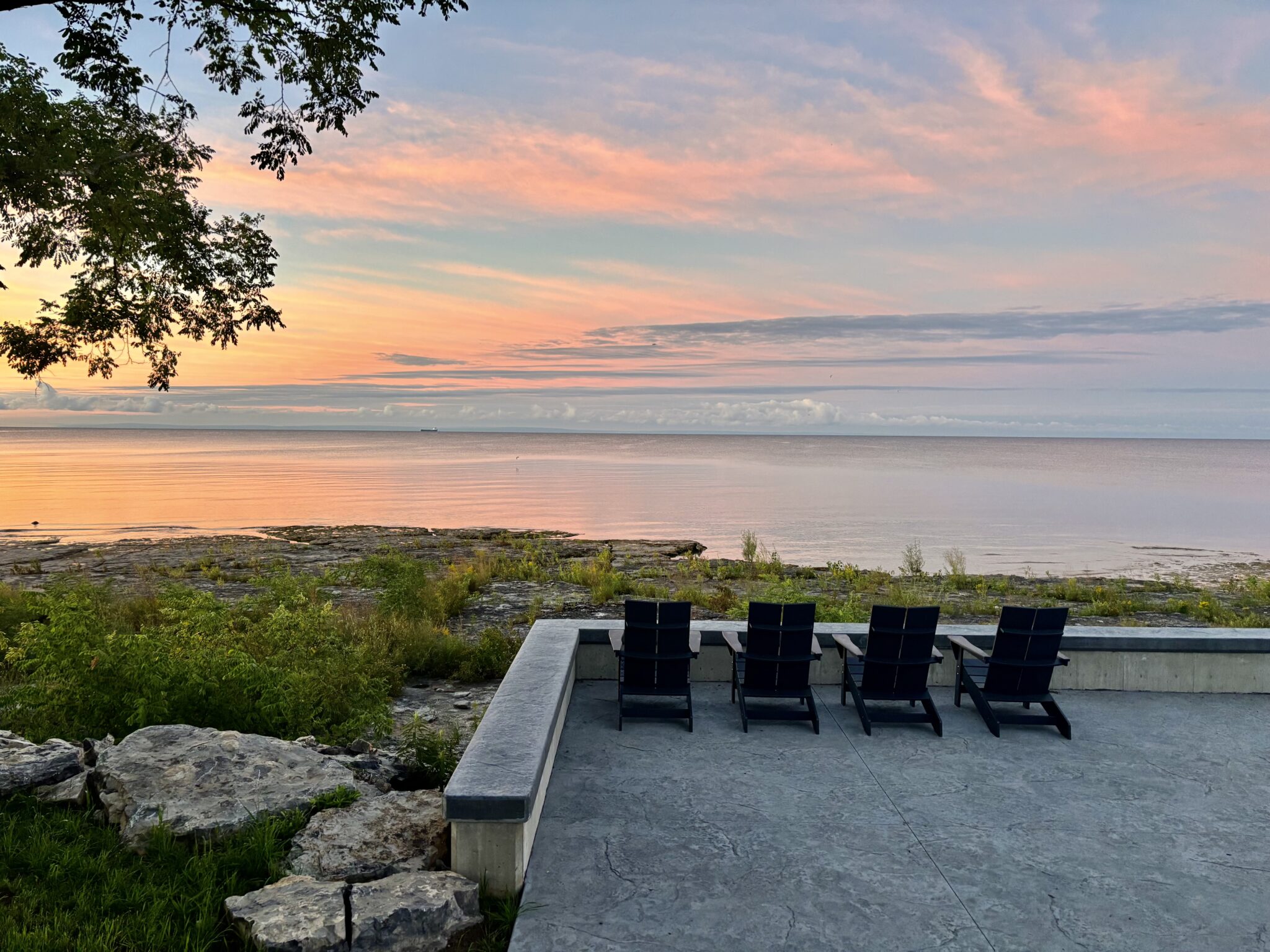 Lakeside seating by sea wall